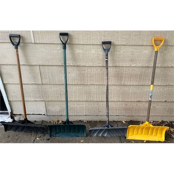 (4) Hardwood Handled Plastic Snow Pushers