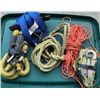 Image 3 : Plastic storage tub containing various tow straps and come-alongs