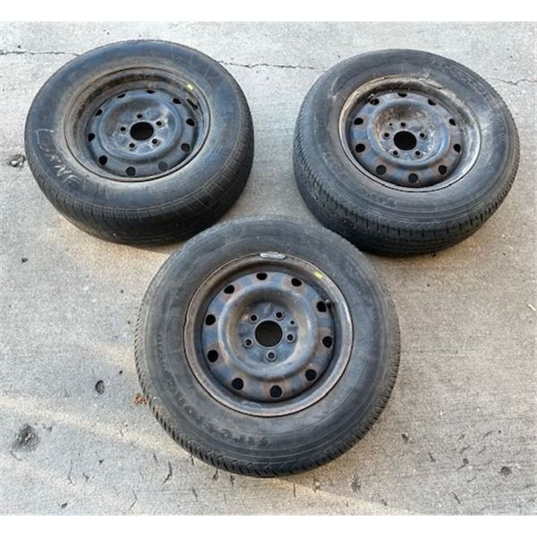 (3) Tires with Rims (Nexev 215/70R15, Firestone 215/70R15, Firestone 215/70R15)