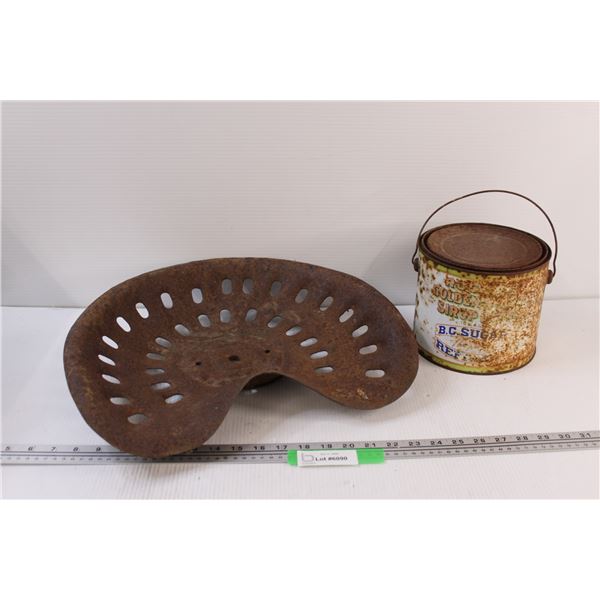 Antique Tractor Seat & Rogers Golden Syrup Tin - Some Wear