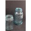 Image 3 : Antique Glass Canning Jars: (4) Blue Ball Glass Canning Jars (One Has Crack) & (1) Square Mason Jar