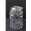 Image 5 : Antique Glass Canning Jars: (4) Blue Ball Glass Canning Jars (One Has Crack) & (1) Square Mason Jar