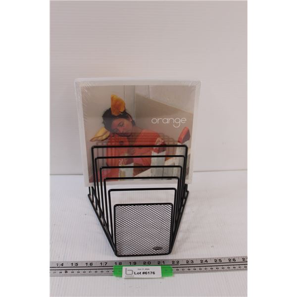 "Orange" Contemporary Art of Saint-Hyacinthe & Metal Book Rack