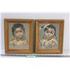 Image 1 : (2) Indigenous Children's Portraits in Wood Frames - 11" x 9"