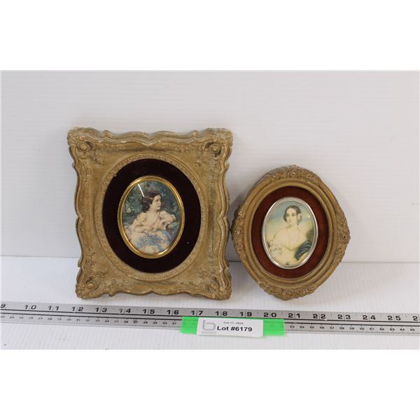 (2) Victorian Era Pictures in Frames - 6" x 5" & 7" x 6"