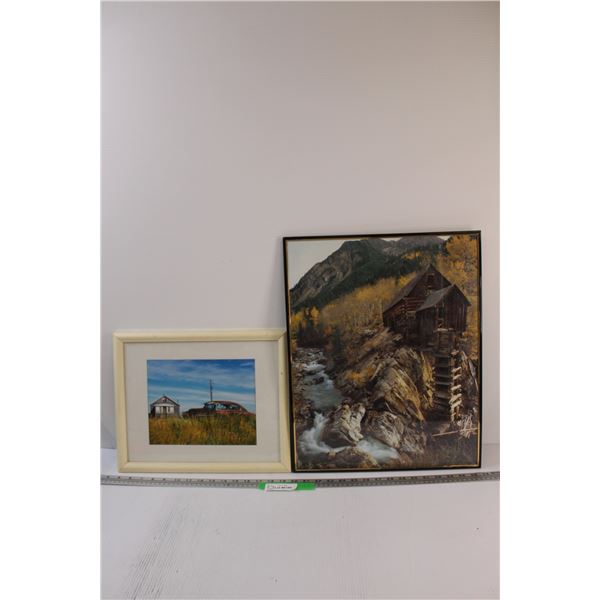 Farm Yard Picture & Mountain Cabin by Stream - 20" x 16" & 15" x 12"