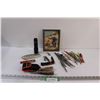 Image 1 : Lot: Fishing Knife, Knives, Fly Fishing Tools, Dad Picture, Flashlight, IVTO Utility Knife, Misc.