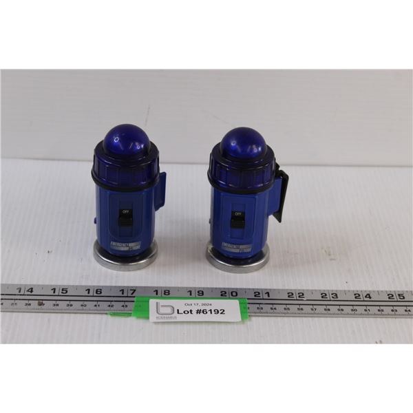 (2) Blue Light Emergency Road Side Lights - Work - Magnetic Bottom