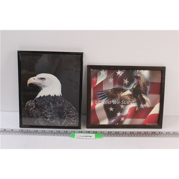 (2) Eagle Pictures in Frames - 11" x 9"