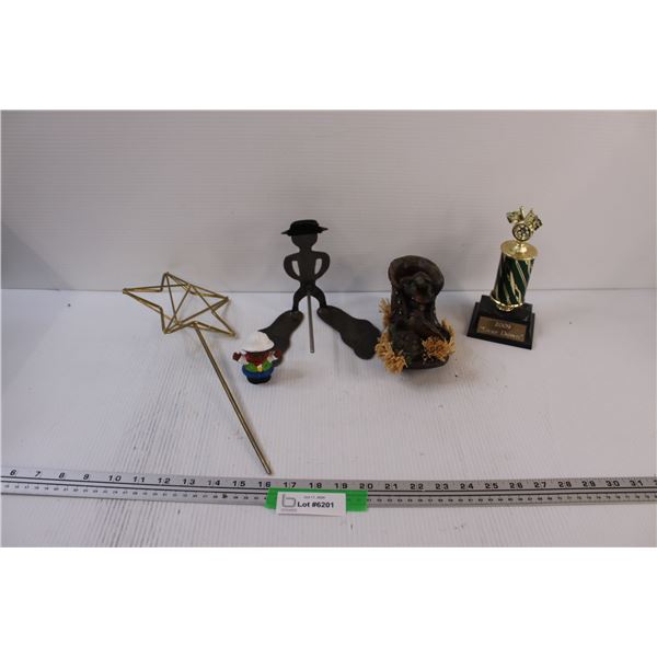 Lot: Turtle in Boot, Star Decor, Gentleman's Marshmallow Roaster, Trophy