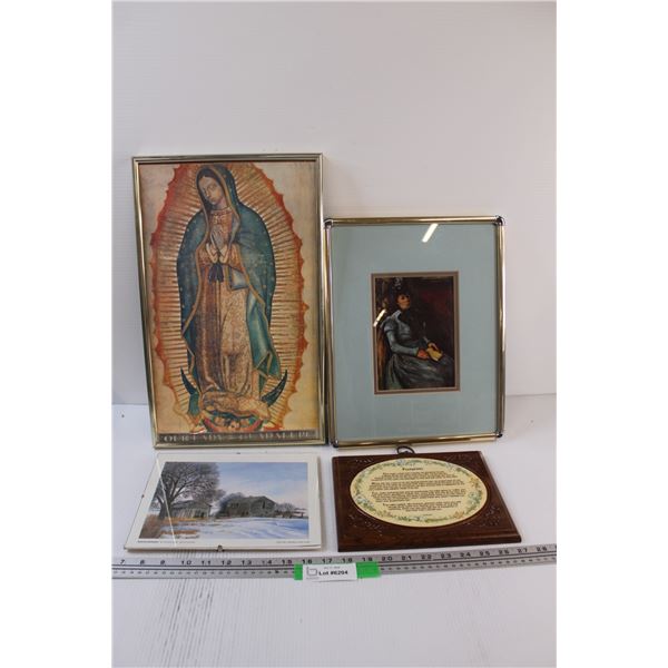 (4) Pictures: Our Lady of Guadalupe, Footprints, Victorian Lady, Farmyard