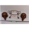Image 1 : Pot Holder, (2) Wooden Wall Sconces