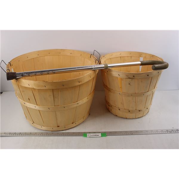 (2) Wood Bushel Baskets- Different Sizes, Cane