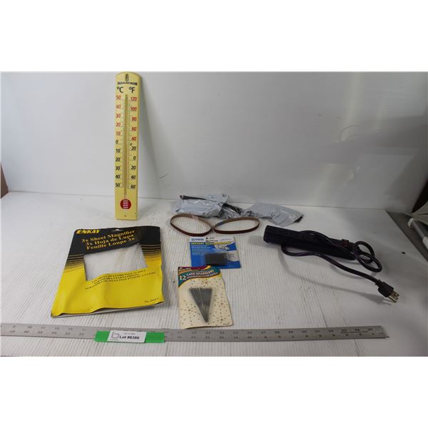 3x Sheet Magnifier, Thermometer, Cake Sparkles, Power Block, (5) Small Sanding Belts