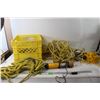 Image 1 : Homemade Grappling Hook, Assorted Rope, Ratchet Strap Belt, Yellow Crate