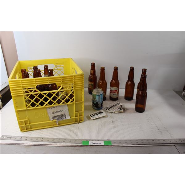 Yellow Crate, Assorted Beer Bottles and Cans