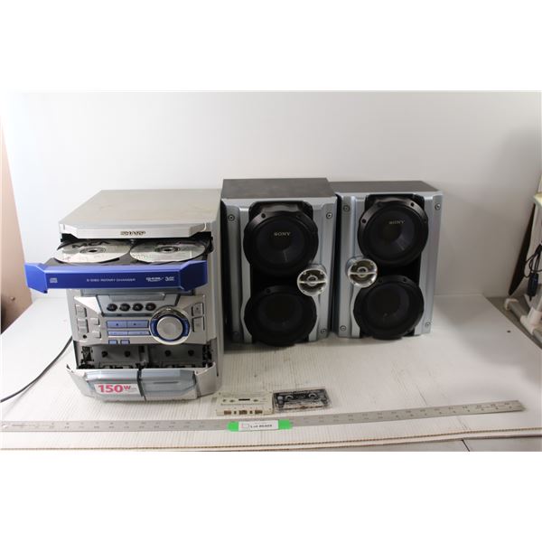 (2) Sony Speakers, Sharp CD and Cassette Mp3 Player - Tested Powers On