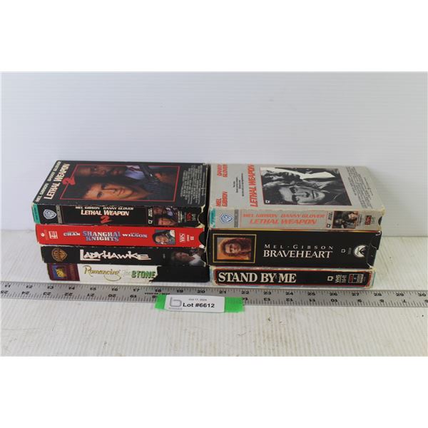 (8) VHS Tapes - Brave Heart - Stand By Me - Lethal Weapon II - Lady Hawke
