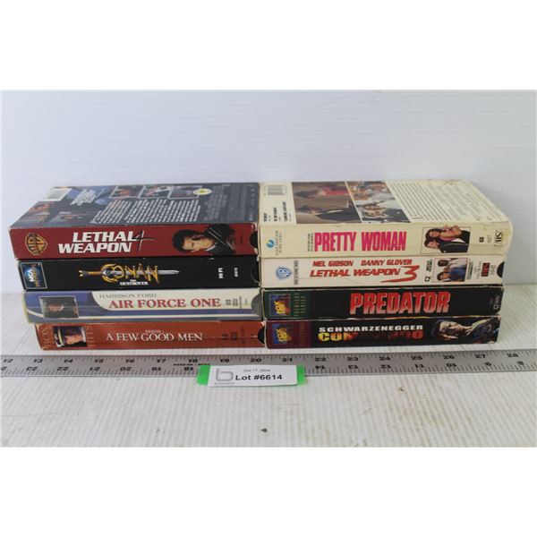 (8) VHS Tapes - Predator - Lethal Weapon - Pretty Woman - Conan