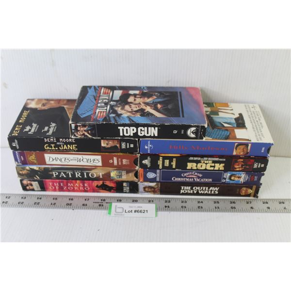 (9) VHS Tapes - The Rock - Patriot - Dances With Wolves - Billy Madison