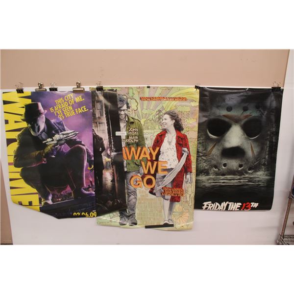 (4) Posters - Away We Go - Friday The 13th - Watchmen (may have staple marks - small tears)