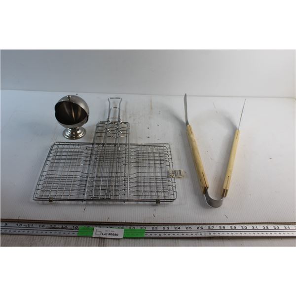 Grilling Basket, Sher-Wood Tongs and Candy Dish