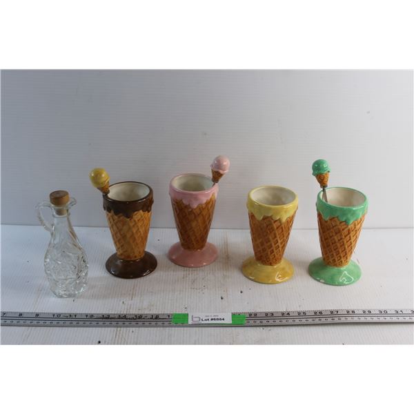 Ice Cream Cone Ceramic Milkshake Cups - Chipped and Glass Bottle