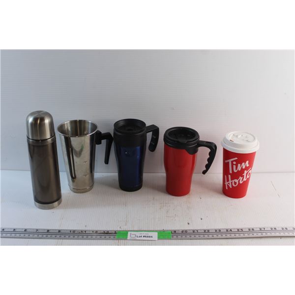 Sealed Cups, Thermos, Tim Hortons Reusable Plastic Cup and Milkshake Cup