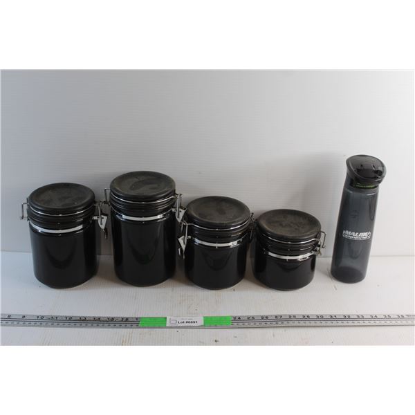 Malibu Construction Thermos Bottle and (4) Kitchen Airtight Containers
