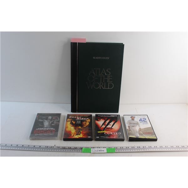 Atlas of the World and (4) DVD Movies - Rocky, Ghost Rider and Cursed