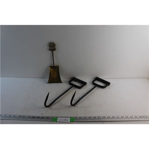 Power Fist Bale Hooks and Brass Fireplace Shovel