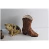 Image 2 : Wooden Turtle, Ceramic Pig, Ceramic Boot Decor and Toothpick Holder - Chipped