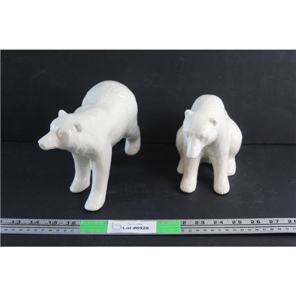 (2) Ceramic White Bear Decor