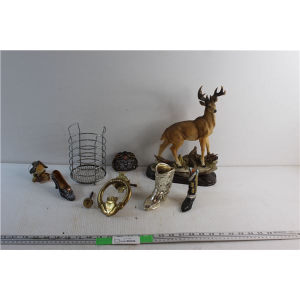 Brass Door Knocker, Ceramic Deer Statue, Ornaments and Bottle Holder