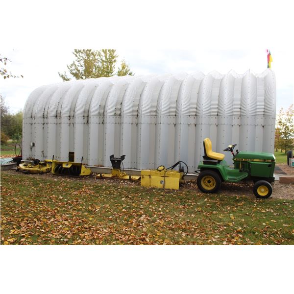 John Deere 318 Garden Tractor w/Mower - 50", Snowblade - 54", Snowblower - 49", Rototiller - 42" - H