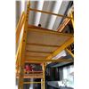 Image 4 : Yellow Metal Scaffolding - 74" Wide x Approx 9-10Ft - Has Stabilizers, Castors, & Platform
