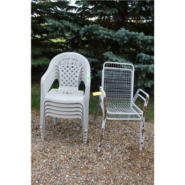 (5) Plastic Lawn Chairs & (2) Metal Lawn Chairs - Some Wear