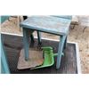 Image 2 : Custom Built Outdoor Table, Patio End Table (17" x 21"), (2) Dust Pans, (2) Plastic Lawn Chairs - So