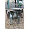 Image 4 : Custom Built Outdoor Table, Patio End Table (17" x 21"), (2) Dust Pans, (2) Plastic Lawn Chairs - So