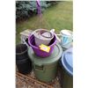 Image 3 : (2) Brooms, Garbage Can, Watering Can, Home Depot 5 Gallon Pail w/Lid