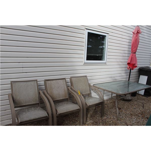 Patio Set: (6) Chairs, Glass top Table (60" x 38") w/Umbrella