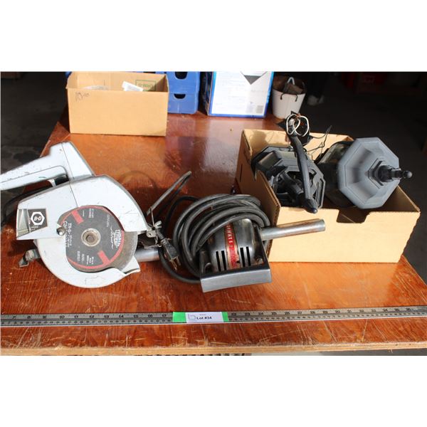 Black & Decker Skill Saw (Works), 1/2" Drill (not Working), (2) Ornamental Outdoor Mounting Lights