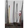 Image 1 : Shop Tool Lot: Broom, Pitch Fork, Spade Shovel, Edger