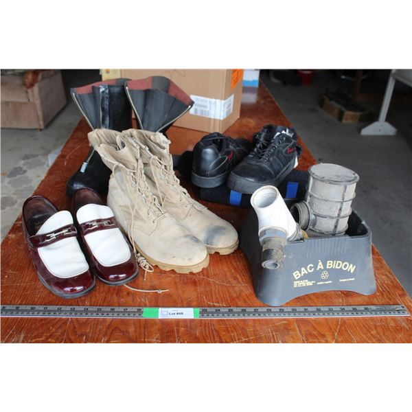 (2) Pairs of Men's Shoes (Size 10), (2) Men's Boots (Size 10-11) & Plumbing Attachments - Assorted