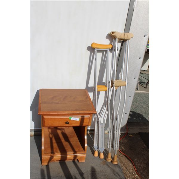 End Table w/Drawer (18" x 15" 24") & (2) Pairs of Crutches