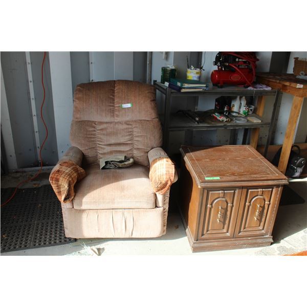 Recliner Arm Chair & End Table - 23" x 22" - Some Wear, as pictured