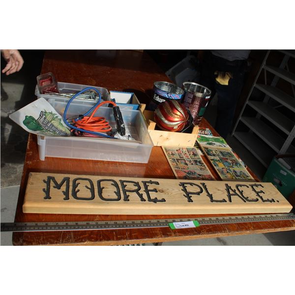 Lot: Moore Place Wooden Sign, (4) Assorted Comic Books, Concrete Anchors & Misc. Bolts