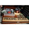 Image 1 : Lot: Moore Place Wooden Sign, (4) Assorted Comic Books, Concrete Anchors & Misc. Bolts