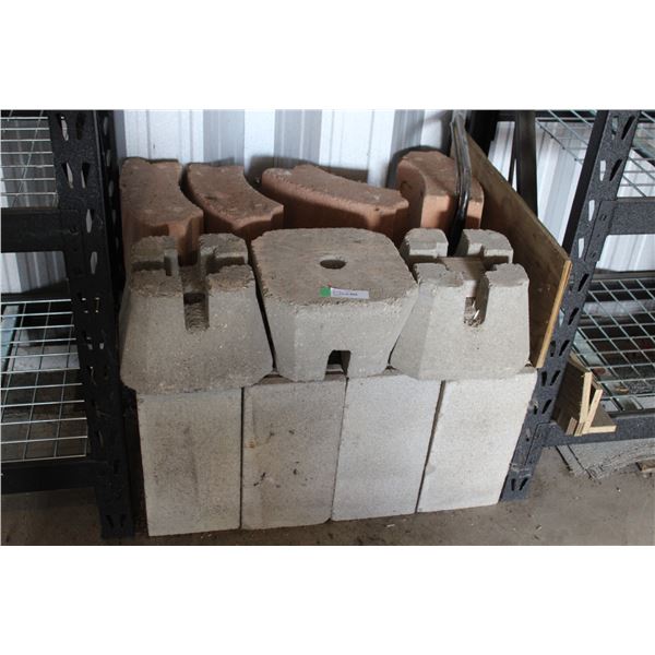 Cinder Block Lot: (14) Semi Circle Red & (4) Cinder Blocks & (3) Square Support Blocks