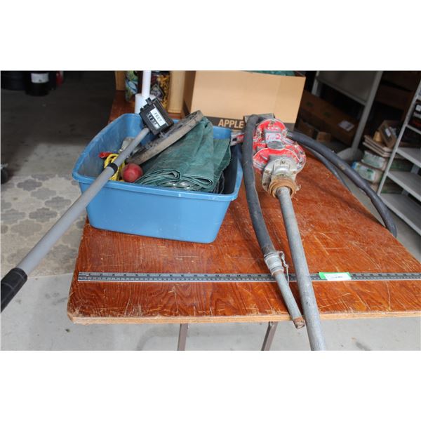 Fuel Pump, Tarp, Wheel Counter, Trash Water Hose, Rope, Gas Spout, Misc.